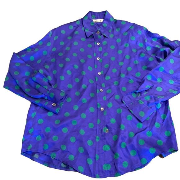 Vintage 80s Anne Klein II Silk Polkadot Blouse 6 - Picture 1 of 8